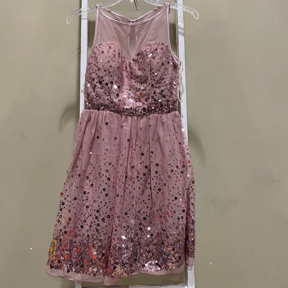 Delia’s Pink Sequin Tulle Dress | Sleeveless Mesh Bodice | Size Medium | 0152